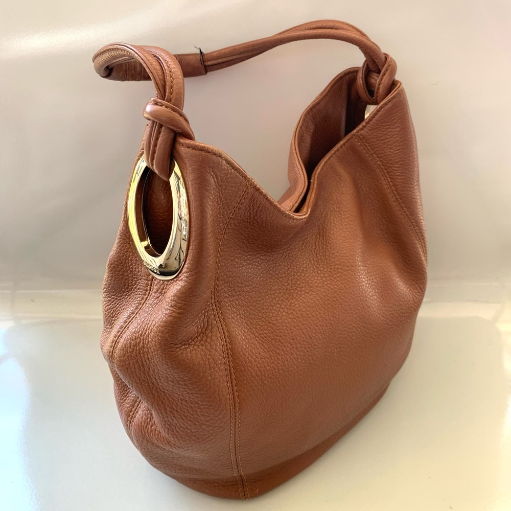 Oroton Tan Leather Hobo with Gold-Tone Ring Accent